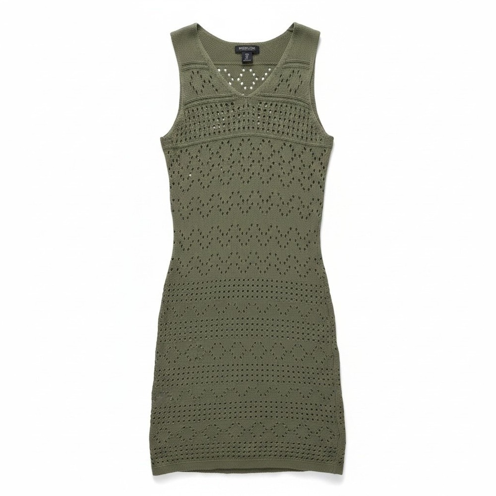 Rachel Zoe Women XS Olive Green Mini Dress Crochet Knit‎ Pointelle Sleeveless